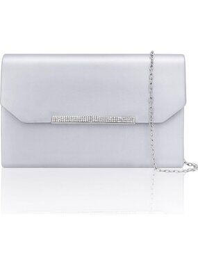 Women's Silver Quilted Clutch Purse Envelope Chain Strap Evening Handbag